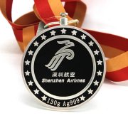 深圳航空奖牌定做,优秀工作者纯银奖牌定做